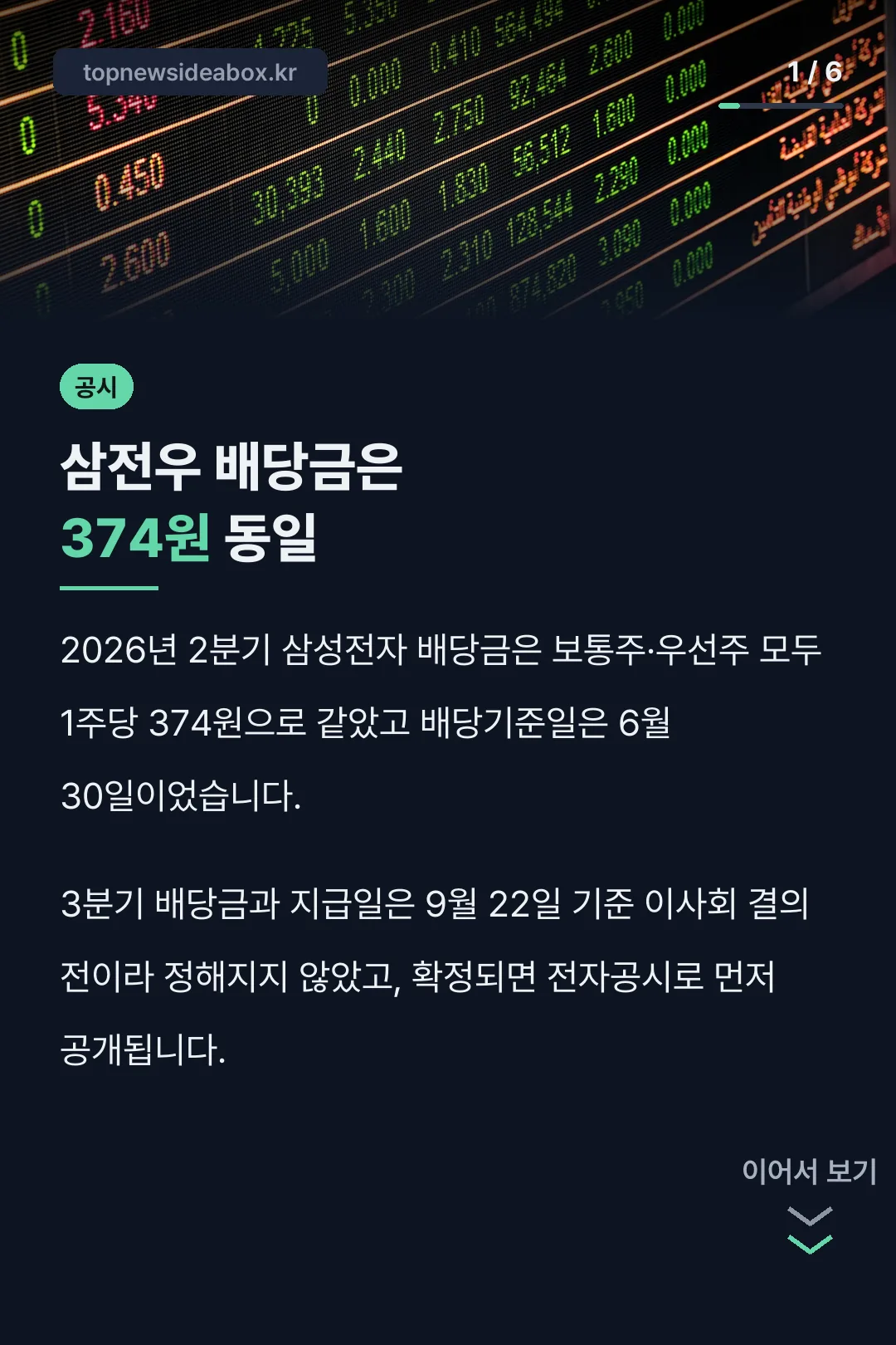 삼전우 배당금은 374원 동일