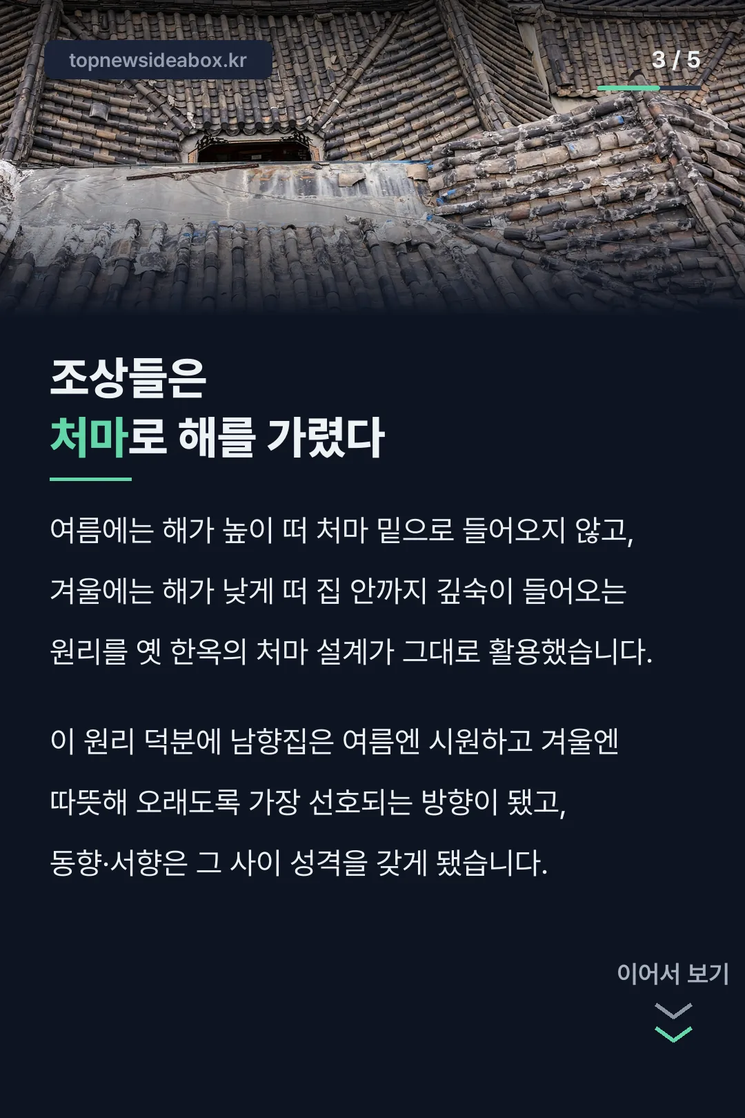 한옥 처마와 태양 고도 유래
